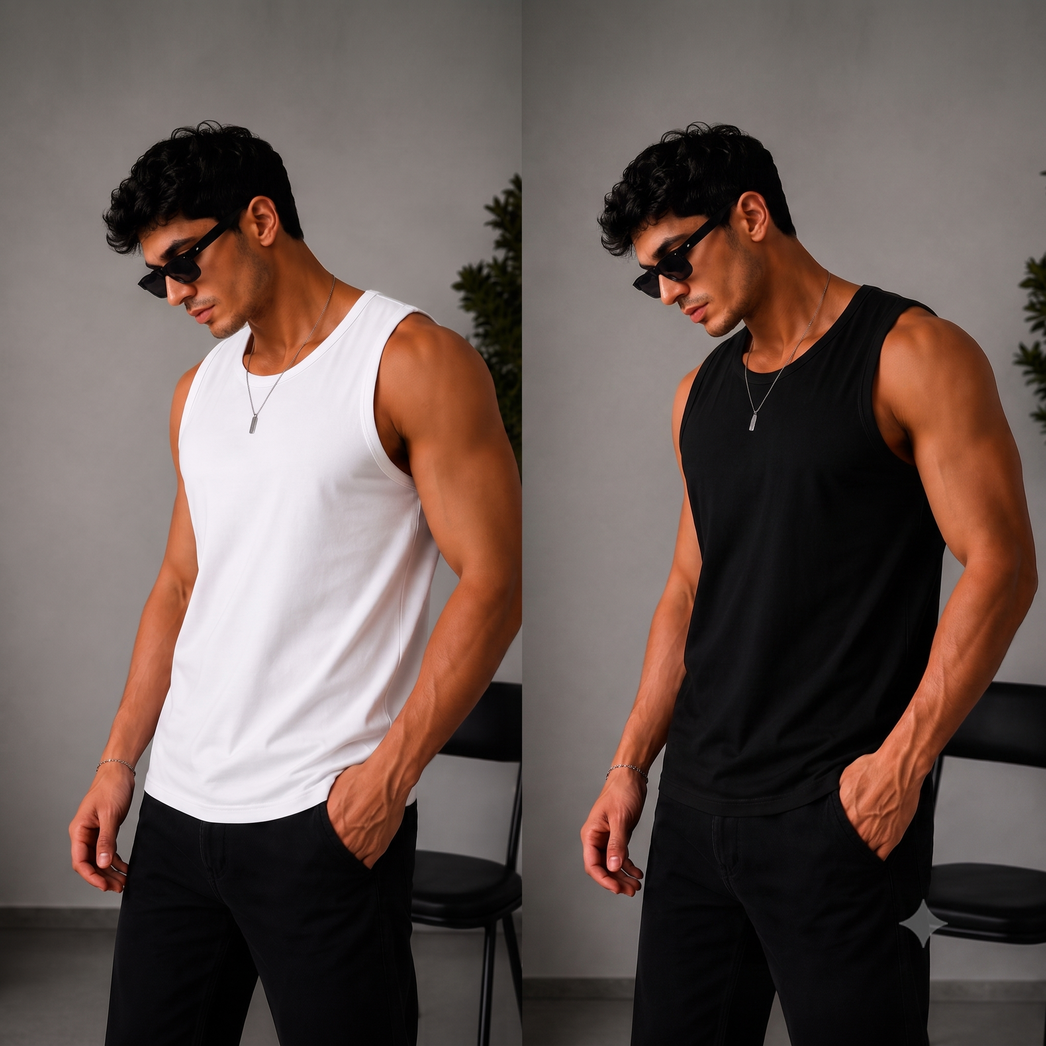 عرض الـTank Top (طقم قطعتين: 1 أسود + 1 أبيض)